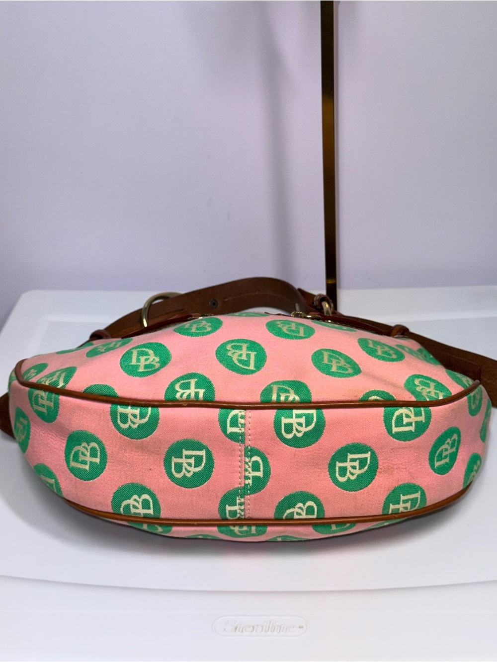 Dooney & Bourke Pink and Green Signature Crescent Shoulder Bag - Picture 8 of 8